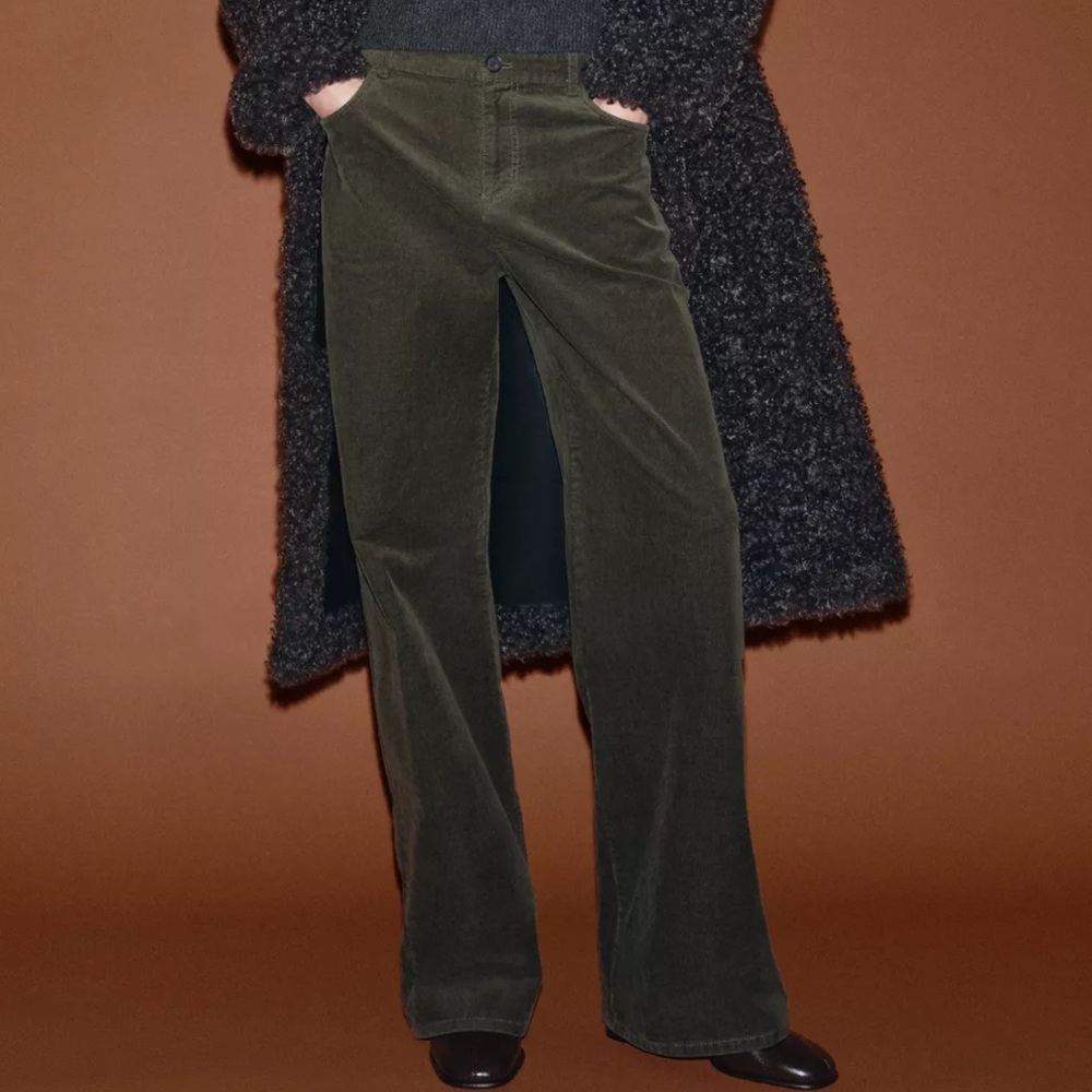 Zara NWT ZW COLLECTION corduroy dark green pants